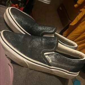 Vans Glittery Black Slip-On Shoes